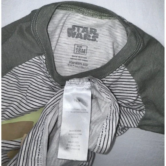 Star Wars The Mandalorian Baby Yoda T-Shirt Olive Green Striped 18M - Picture 3 of 3